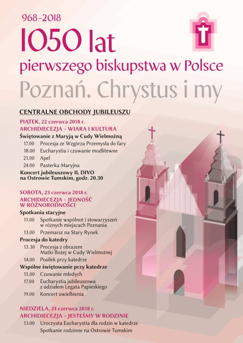 Plakat centralnych obchodów 1050 rocznicy powstania biskupstwa w Polsce