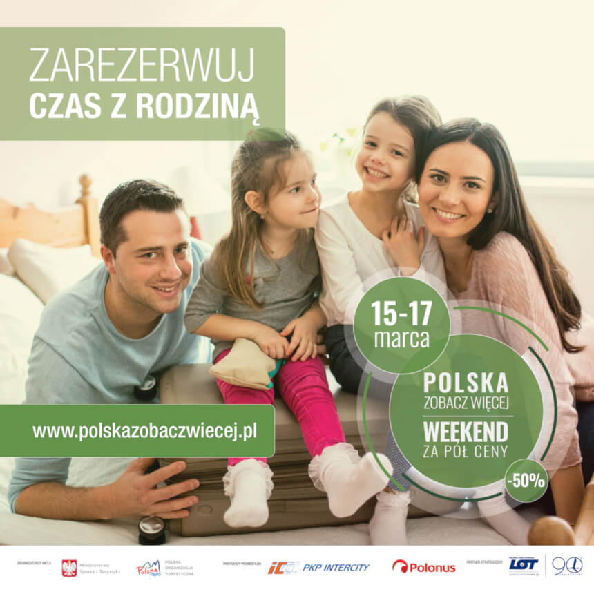 Baner akcji "Polska zobacz więcej - weekend za pól ceny" (źródło: polskazobaczwiecej.pl)